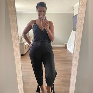 Peep Leg Jumpsuit in Black